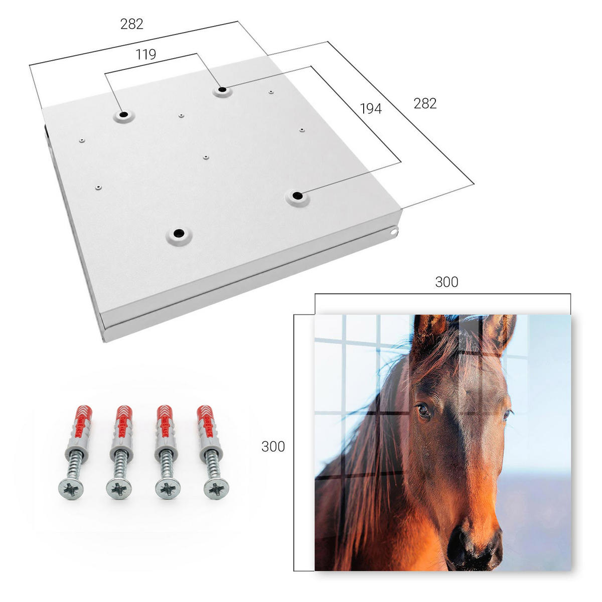 SCHLÜSSELBOX Weiß 30x30 cm – Türöffnung nach rechts - Porträt eines Pferdes - Braun, Metall (30/30/5cm) - TULUP