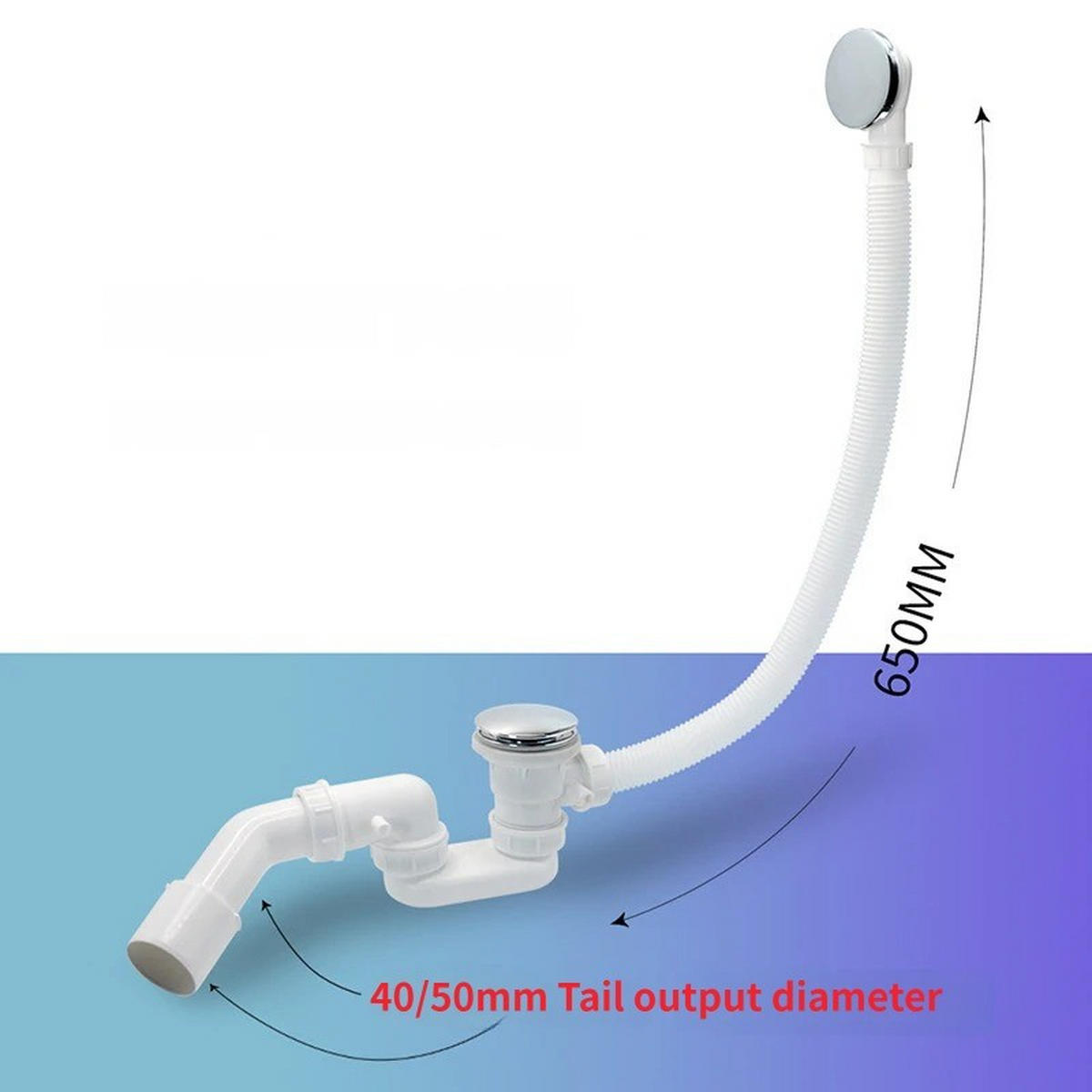 BADEWANNENABLAUF – (65 cm) G 1 1/2 Zoll - Weiß, Kunststoff (39/10.5/31cm)