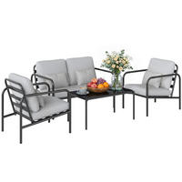 GARTENMÖBEL-SET, Stahl 4-teilig Doppelsofa, hellgrau - Grau, Metall - Vallsero