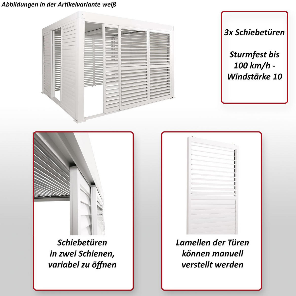 SCHIEBETÜR FÜR PERGOLA 3ER-SET Weiß 3er-Set-Set - Weiß, Metall (272/206/11cm) - MCW