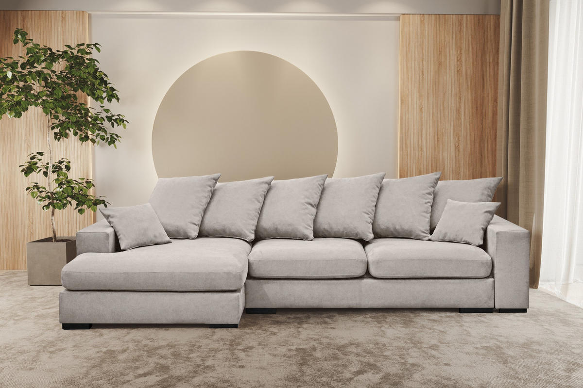 ECKSOFA Mit Schlaffunktion Und Bettkasten Couch L-form Gabon Stoff Riviera Links Hellgrau - Hellgrau, Holz (155/285cm) - Kaiser Möbel