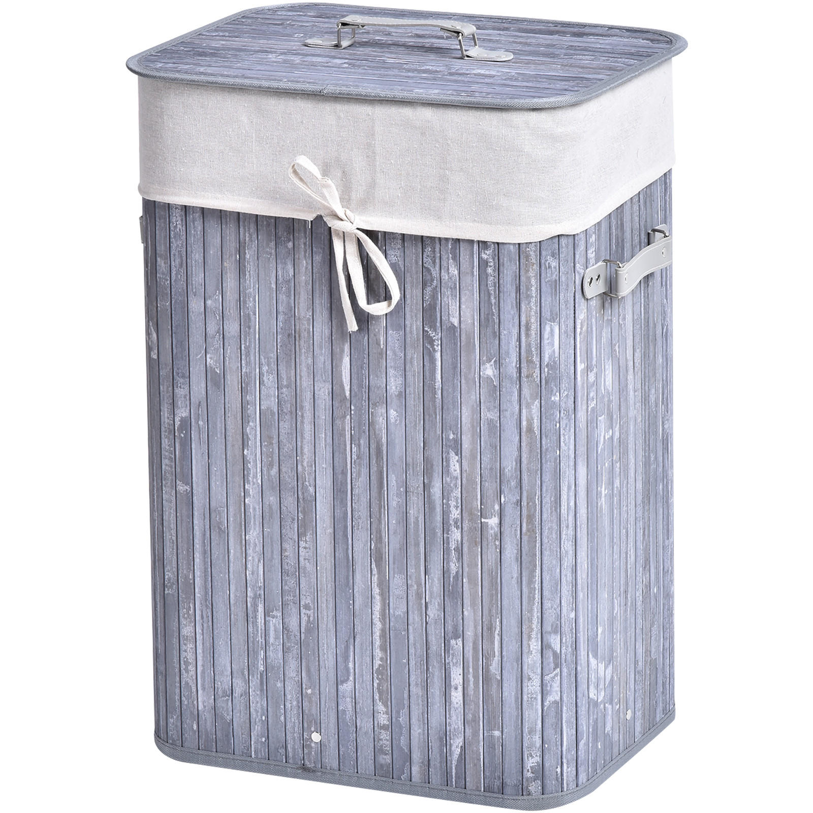WÄSCHEKORB, Bambus, Grau - Grau, Naturmaterialen (30/60/40cm) - HOMCOM