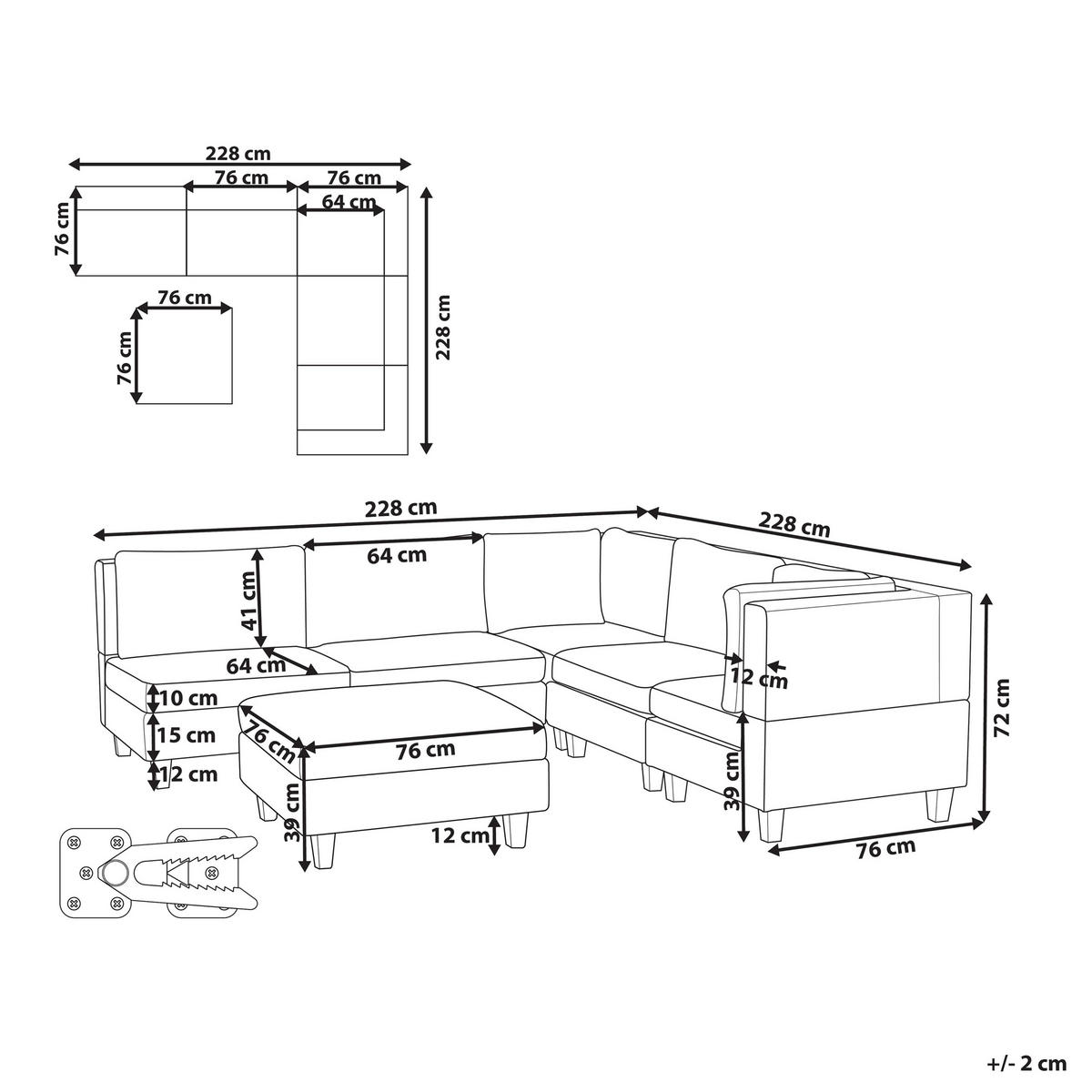 ECKFSOFA Modul 5-Sitzer linksseitig Dunkelgrau Stoff mit Ottomane Unstad - Dunkelgrau/Grau, Textil (228/228cm) - Beliani