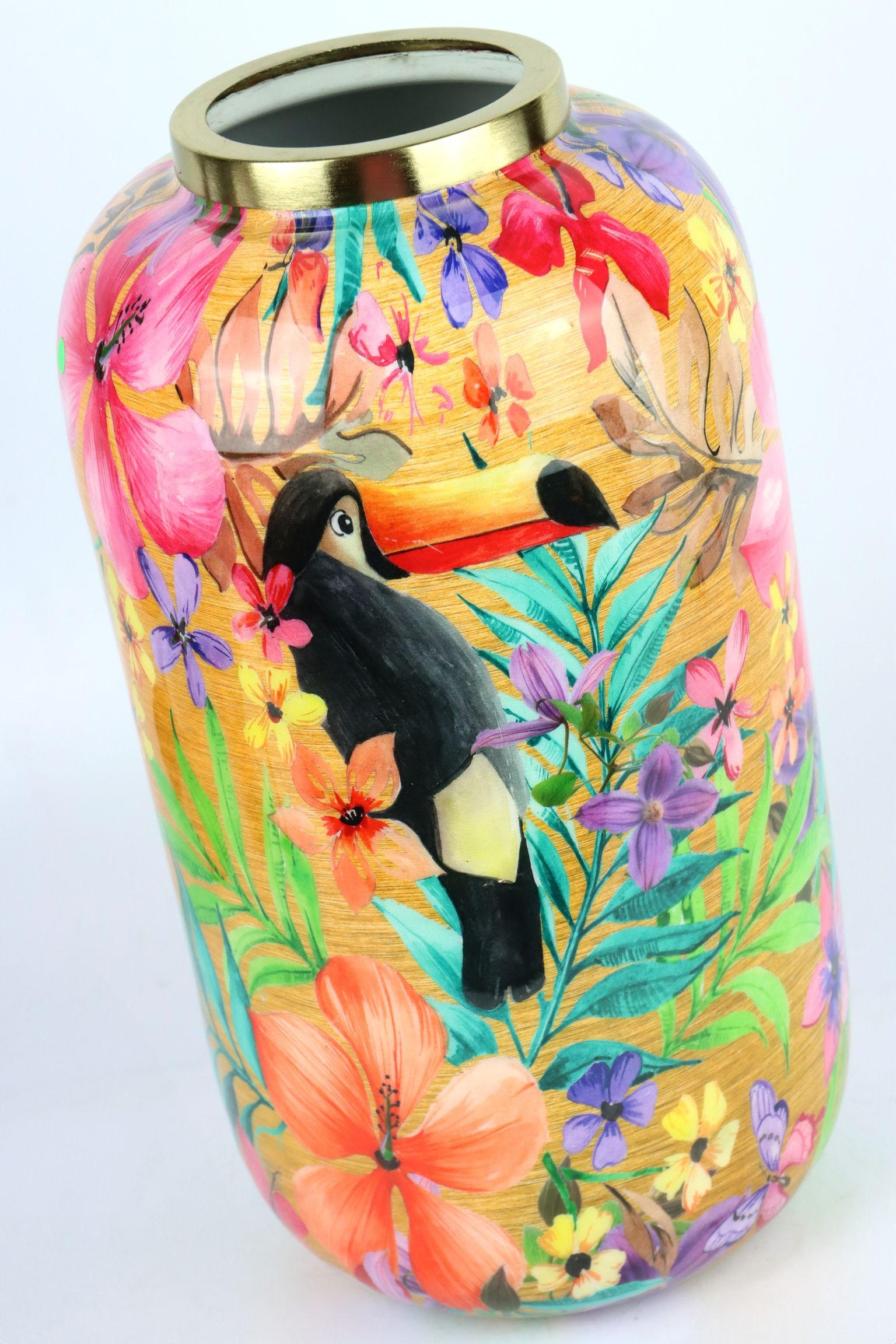 VASE Paradise Bird Tropenmotiv - Multicolor, Metall (30.5cm) - FURNARO