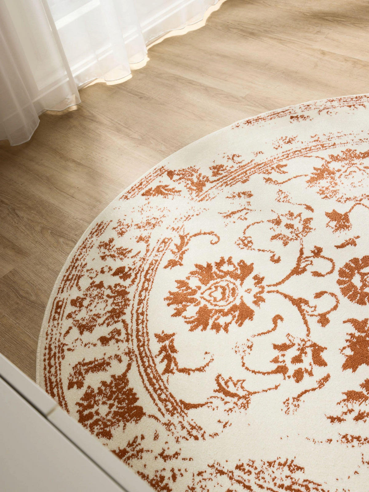 VINTAGE-TEPPICH Suki ø 160 cm rund - Creme/Orange, Kunststoff (160/160cm) - benuta