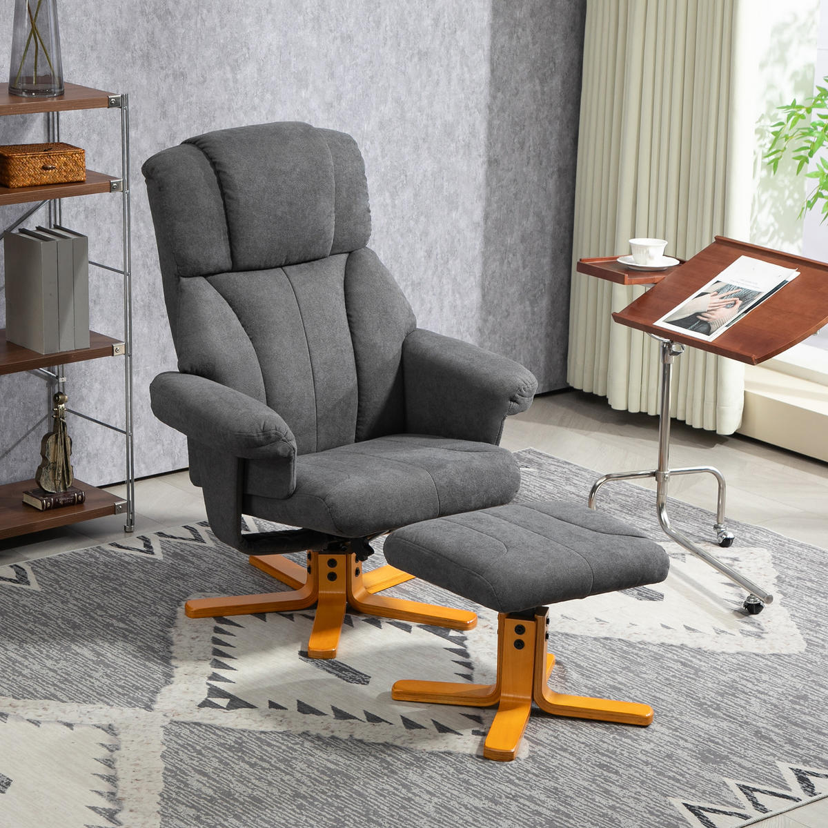 RELAXSESSEL mit Liegefunktion, Liegesessel mit Hocker, Fernsehsessel - Dunkelgrau, Textil (80/104/79cm) - HOMCOM