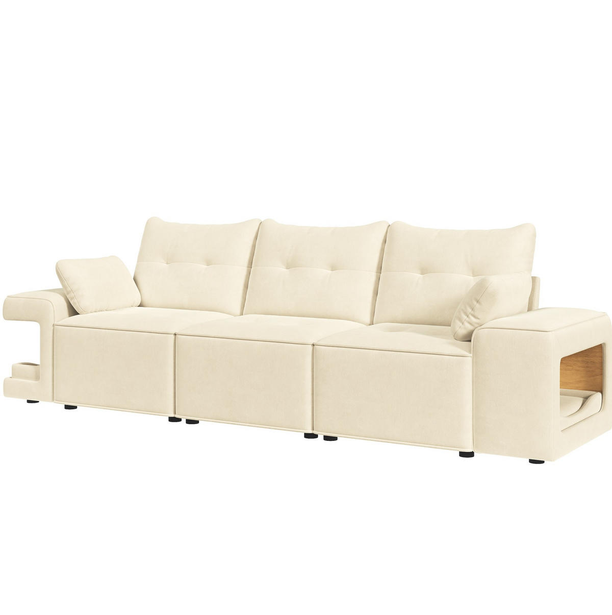 3-SITZER-SOFA aus Samt 229,5x78x84 cm Beige mit Stauraum und integrierten Haustiernischen - Beige, Textil (229.5/84/78cm) - Modfu