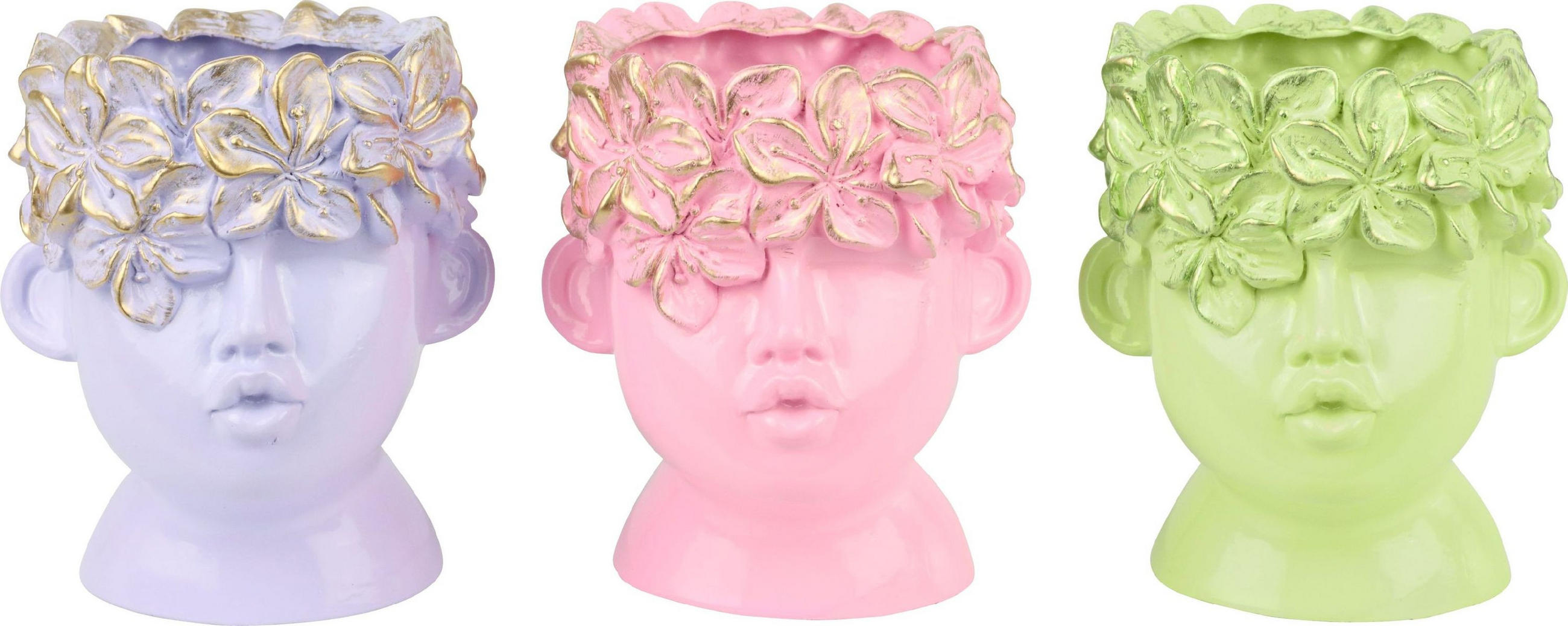 PFLANZFIGUREN Flora 3-tlg. H13 cm - Multicolor, Kunststoff (12/13/12cm) - FURNARO