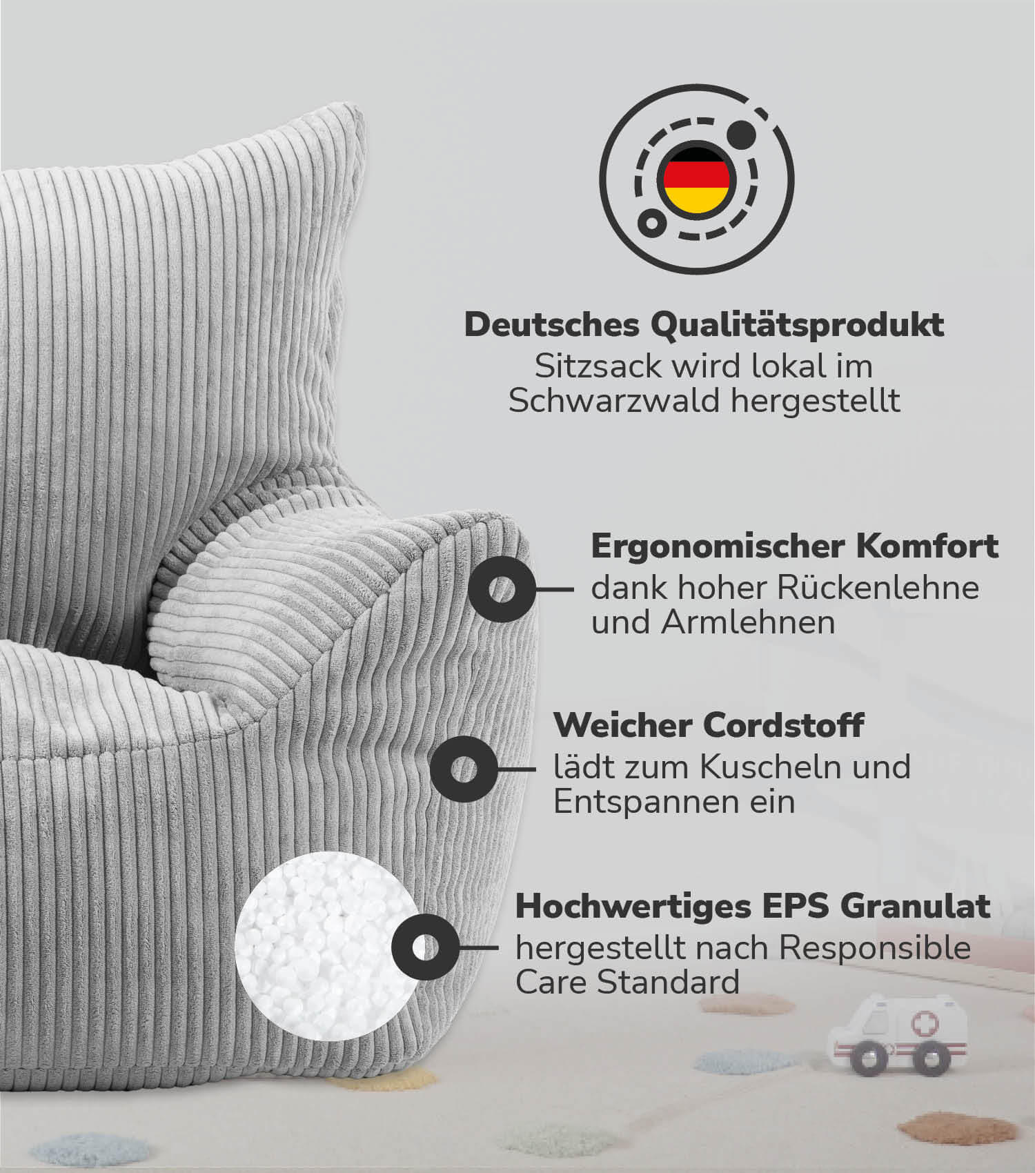 KINDERSESSEL Der Pausenheld - Grau, Textil (52/57/53cm) - Mokebo