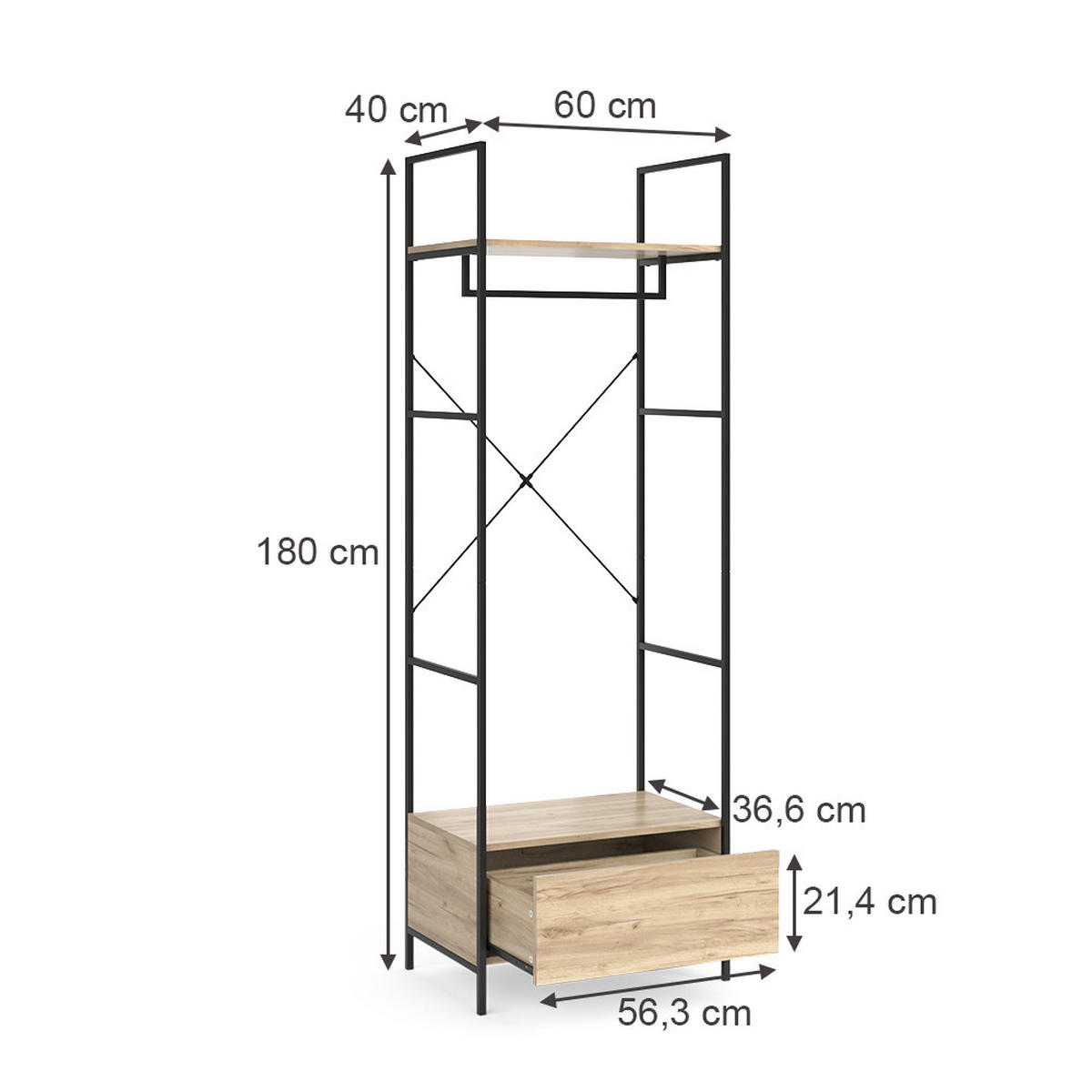 ŠATNÍKOVÁ SKRIŇA Enya Drevo 60 x 180 cm so zásuvkou - prírodná farba, kompozitné drevo (60/180/40cm) - Vicco