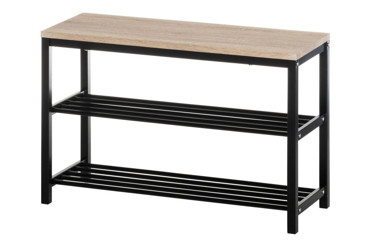 SCHUHREGAL mit Bank 30/80/51 cm - Schwarz, Metall (80/51/30cm)