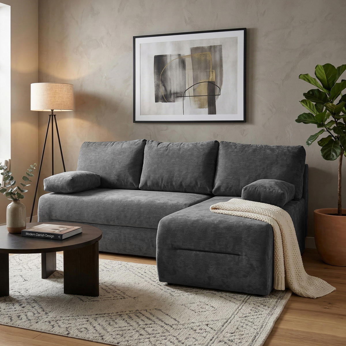 ECKSCHLAFSOFA Liana mit Schlaffunktion und Bettkasten, Rechts, Dunkelgrau - Dunkelgrau, Textil (154/206cm) - Beautysofa