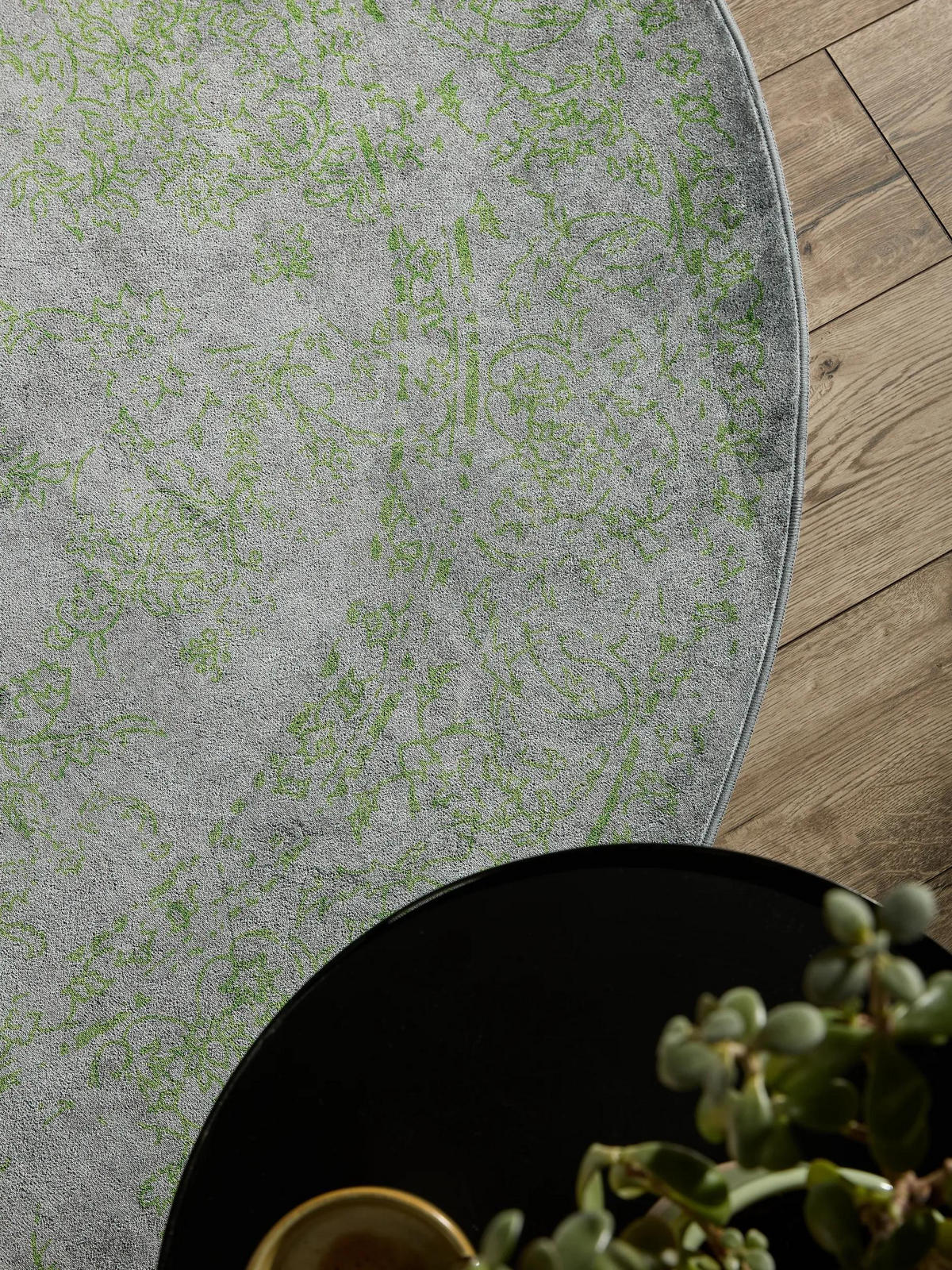 VINTAGE-TEPPICH Miray waschbar ø 160 cm rund - Grau/Grün, Kunststoff (160/160cm) - benuta Nest