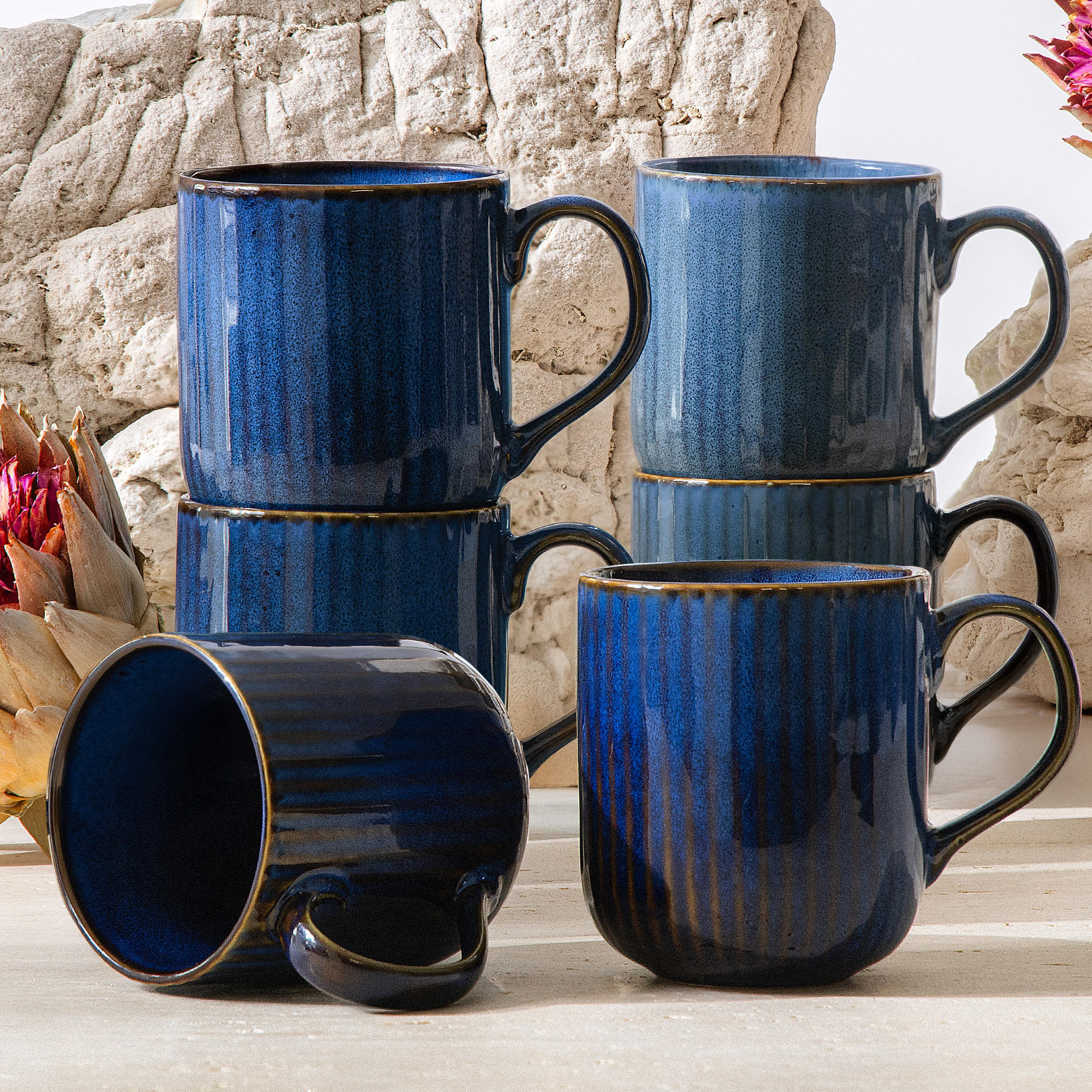 BECHER AD STRIPES, 6-tlg - Dunkelblau, Keramik (400L) - KONSIMO®