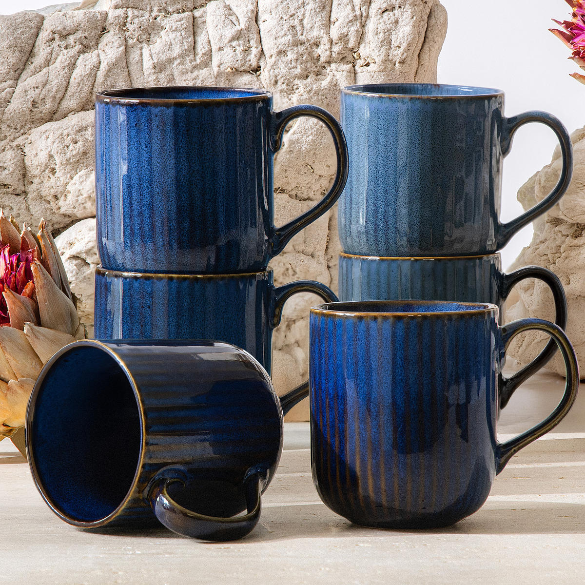 BECHER AD STRIPES, 6-tlg - Dunkelblau, Keramik (400L) - KONSIMO®