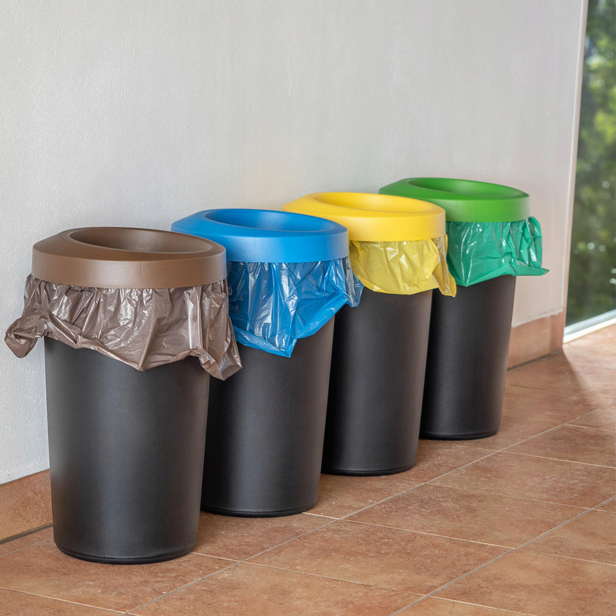 ABFALLBEHÄLTER, 4x25L, rund, Schwarz - Blau/Gelb, Kunststoff (32/52cm) - KADAX