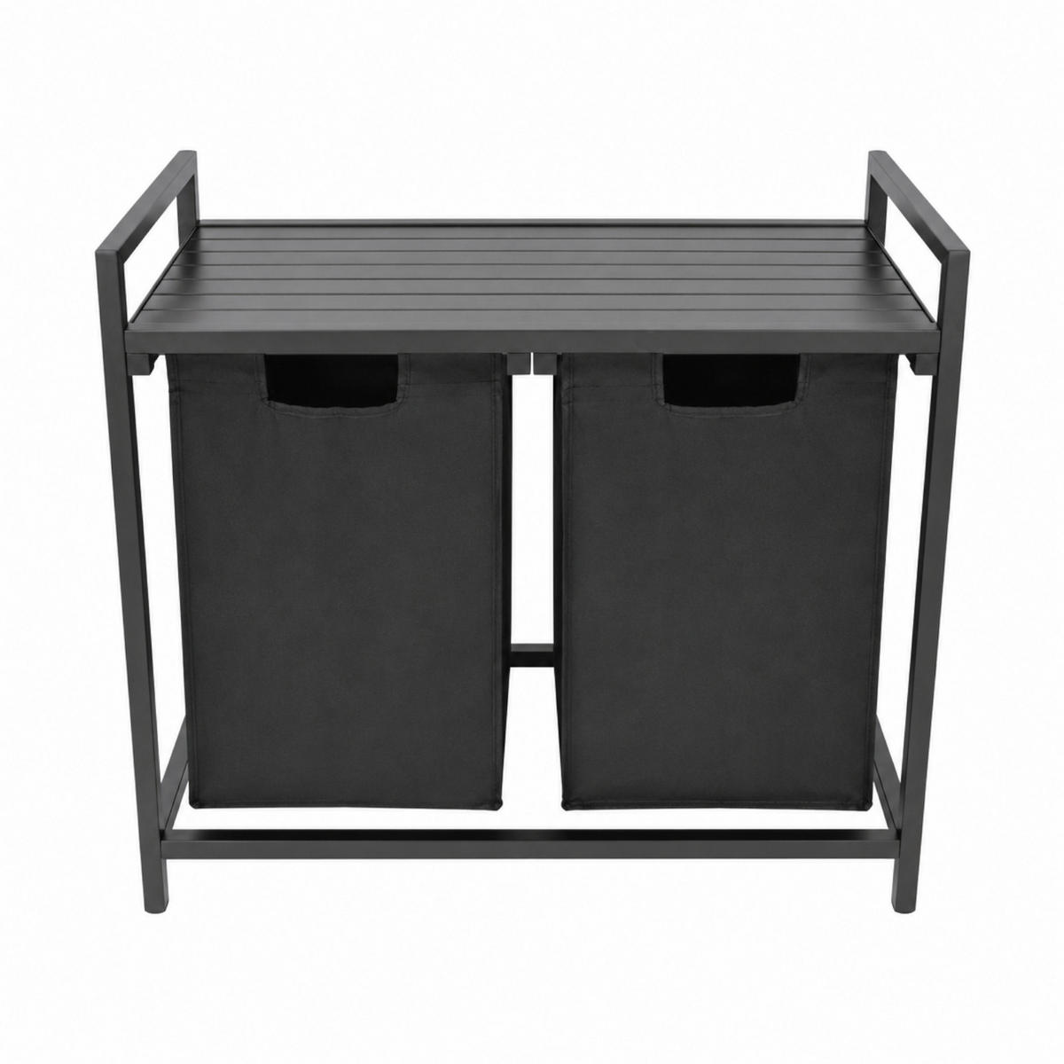 WÄSCHEKORB Metal MDF Stoff Schwarz 2 herausnehmbare Schwarz 92 Liter 73x33x71 cm - Schwarz, Metall (73/71/33cm) - Begryf