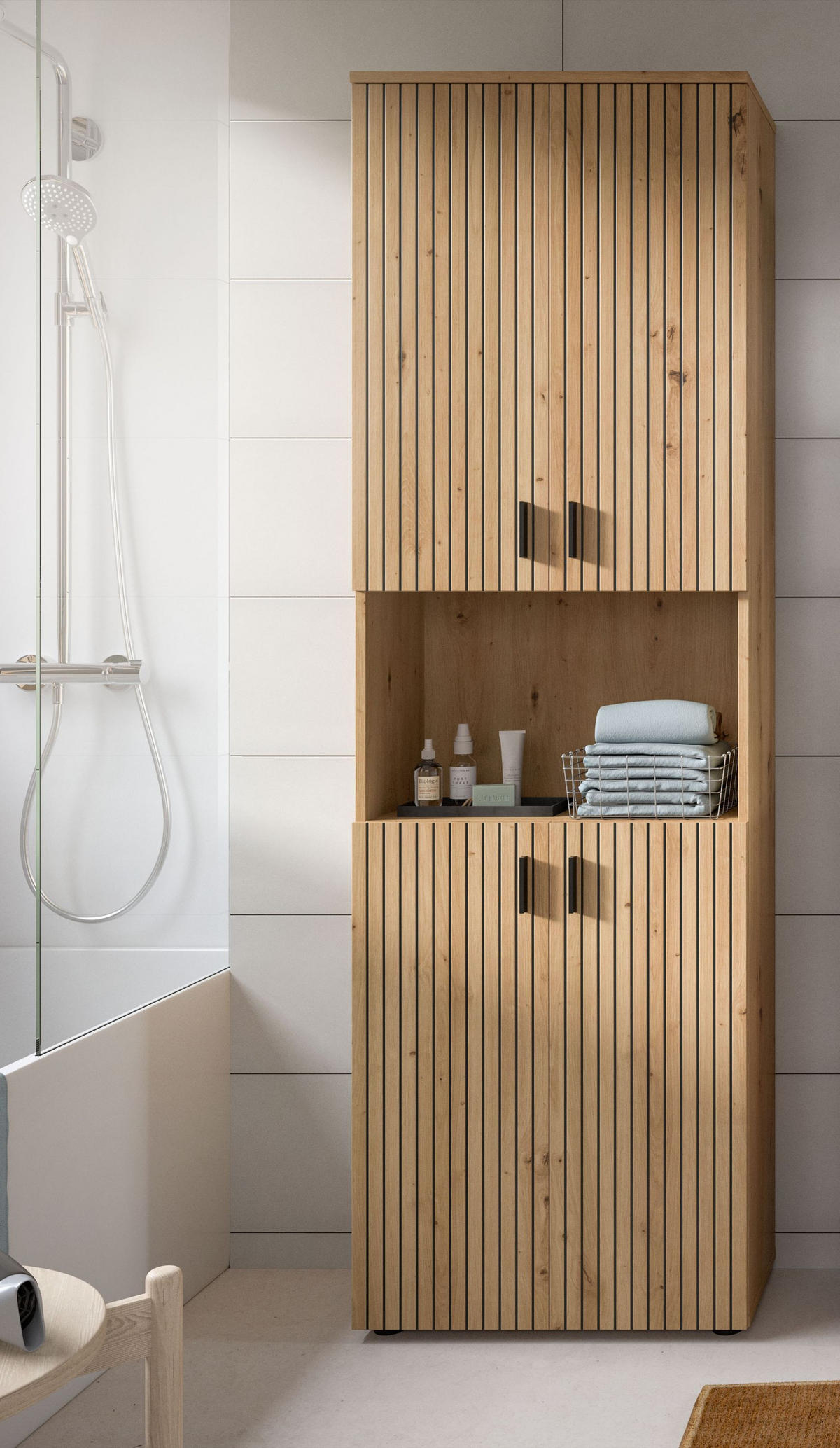 BADSCHRANK Mira (B/H/T: ca. 60/192/30 cm) in Artisan Oak Nachbildung/Artisan Oak Nachbildung - Eiche Artisan, Holzwerkstoff (60/192/30cm)