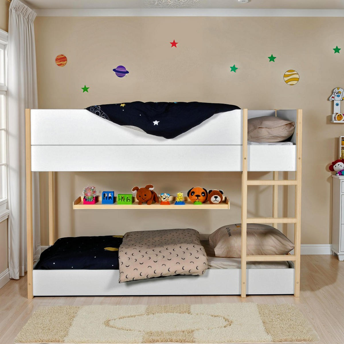 ETAGENBETT BOB / 90x190cm - Weiß und helles Holz - Hellbraun/Weiß, Holz (90/190cm) - Weber Industries