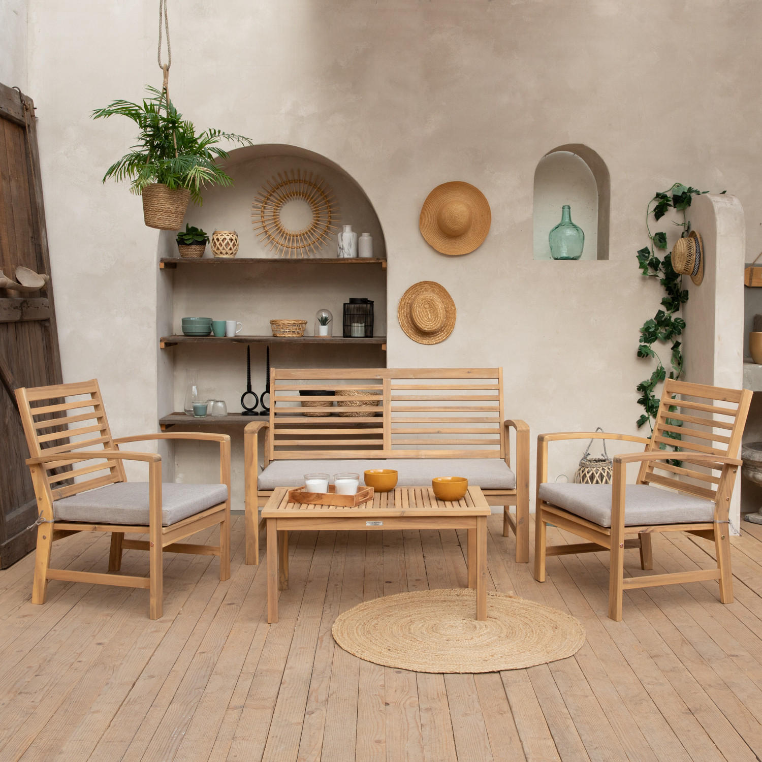 GARTENMÖBEL Goa Sand 4er-Set - Beige, Holz - Happy Garden