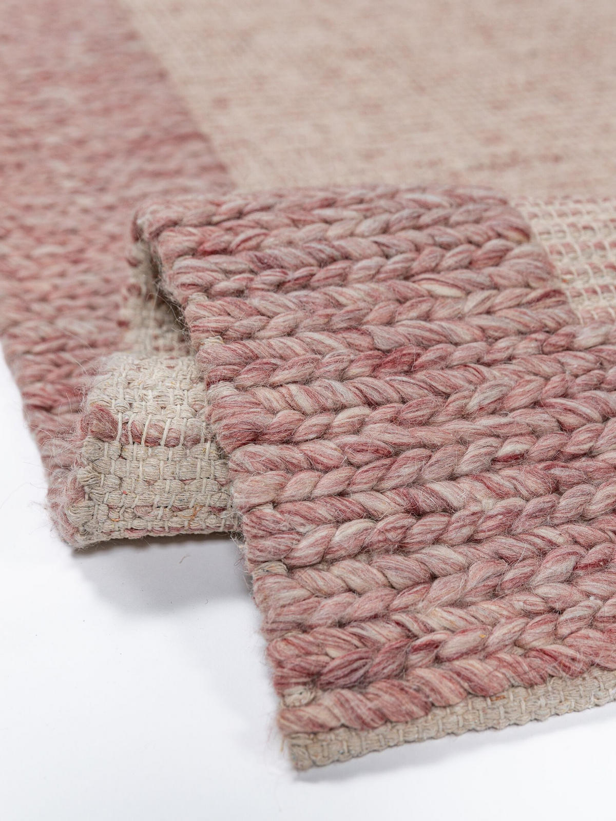 TEPPICH Flachgewebe, handgewebt, CALDER, in Beerenrot, Zopfbordüre, 200 x 290 cm - Rot, Textil (200/290cm) - KADIMA DESIGN