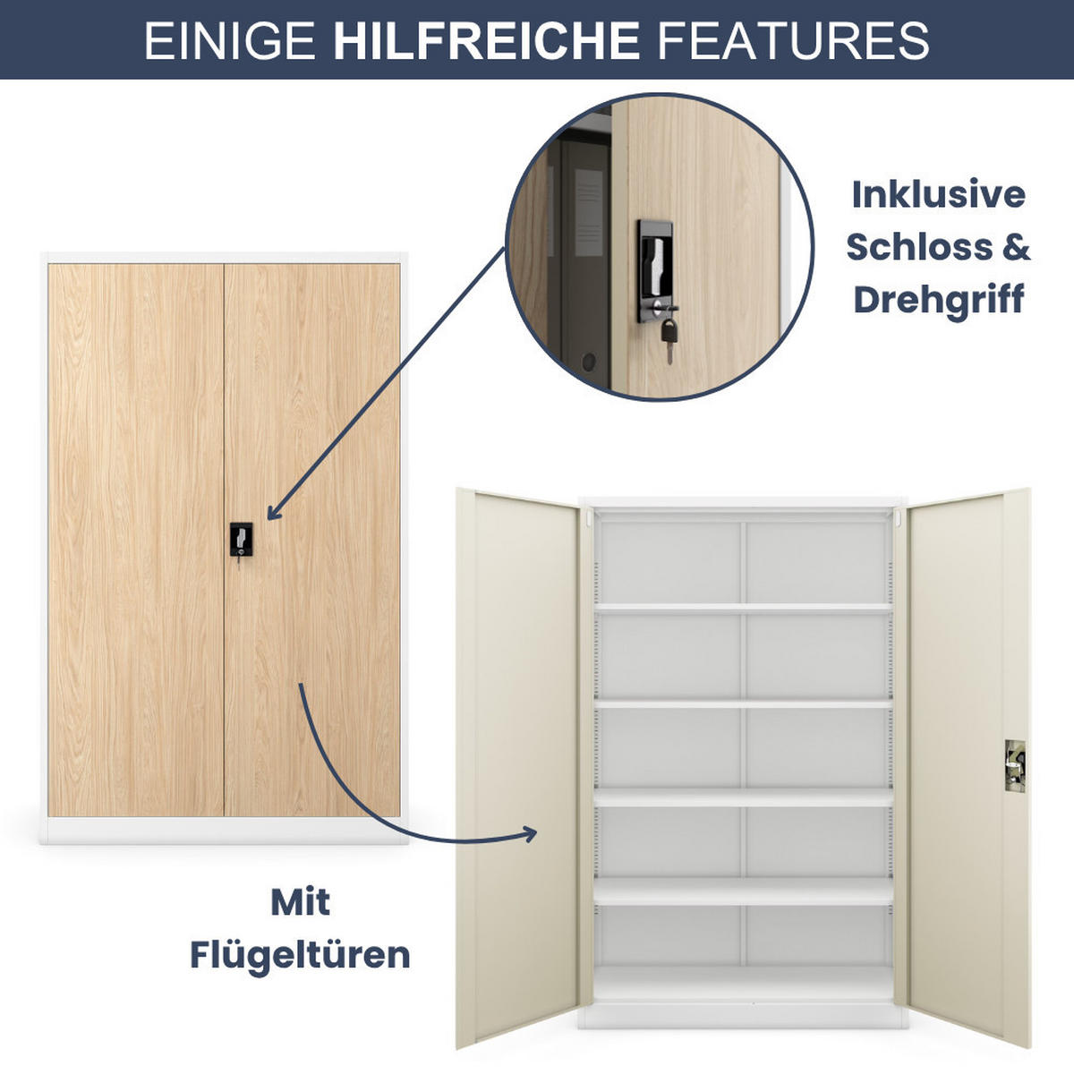 AKTENSCHRANK abschließbar KADO Flügeltüren 185x115x40cm Weiß-Sonoma Eiche - Weiß, Metall (115/185/40cm) - DELUKE