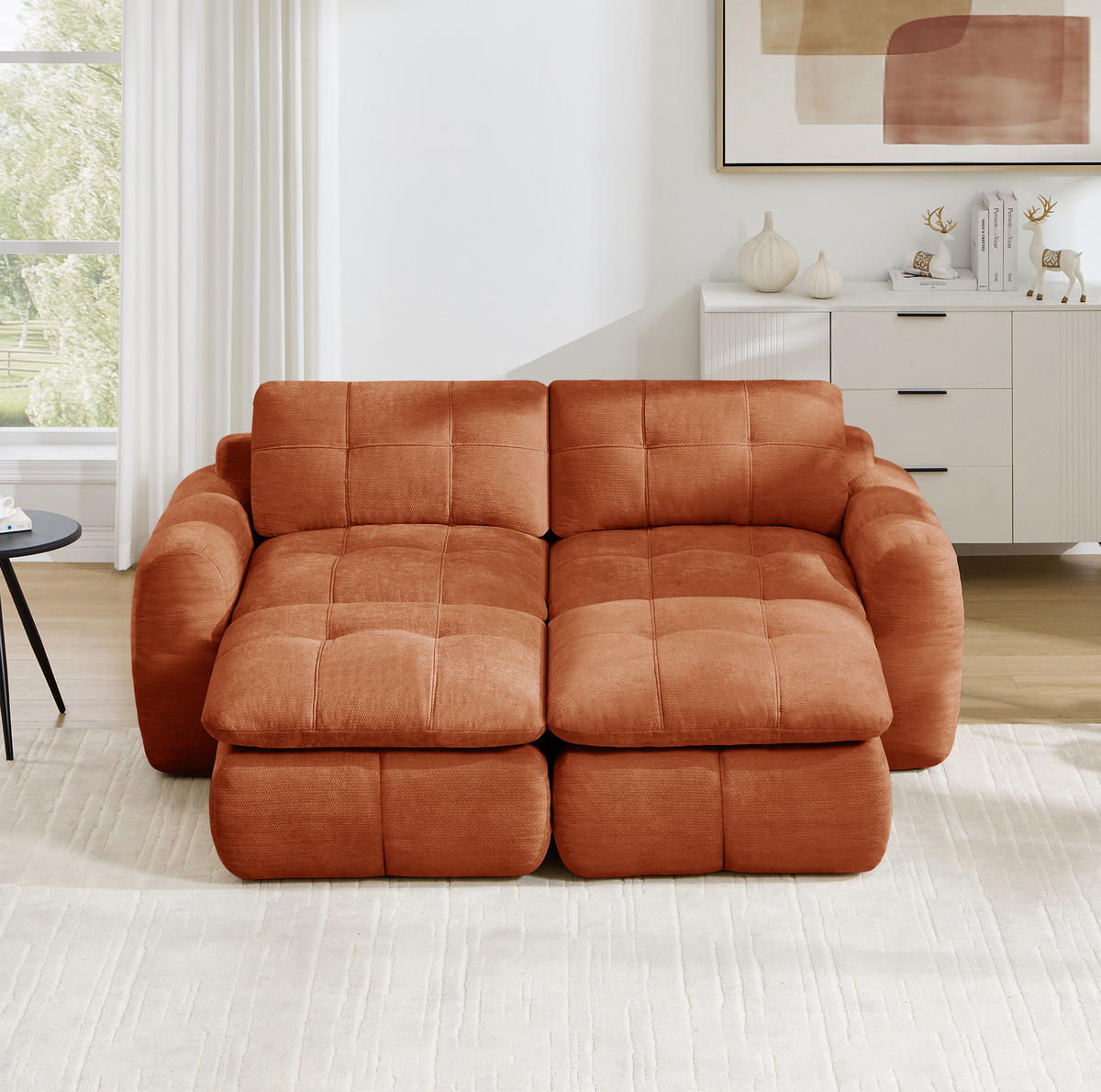 SOFA 194/160/68 cm in Orange aus Chenille mit Ottomane - Orange, Textil (160/68/194cm) - Flora Grace