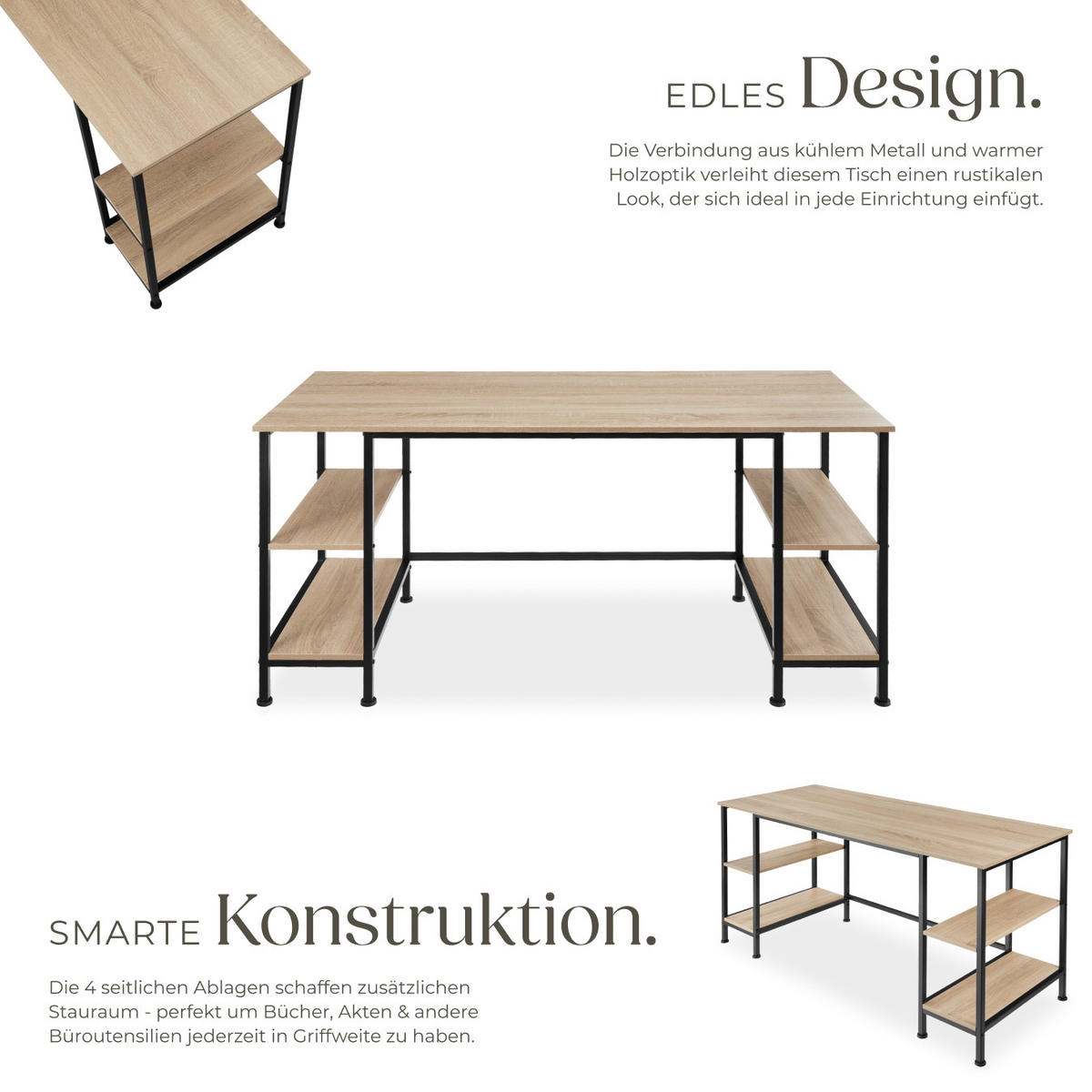 COMPUTER-SCHREIBTISCH Stoke,137 x 55 x 75 cm,Industrial Holz hell, Eiche Sonoma - Naturfarben, Holz (137/55/75cm) - tectake