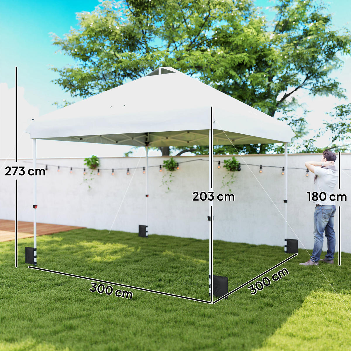 PAVILLON 3 x 3 m Wasserdicht Stabil Winterfest Pop-up Faltpavillon, UV 50+ Weiß - Weiß, Metall (300/273/300cm) - Outsunny