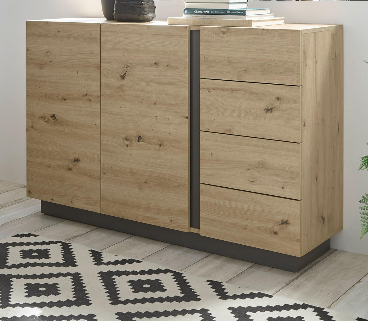SIDEBOARD Eiche Artisan, Graphit grau 138 cm, Kommode mit Schubladen - Eiche Artisan/Grau, Holz/Holzwerkstoff (138/91/40cm) - Furn.Design
