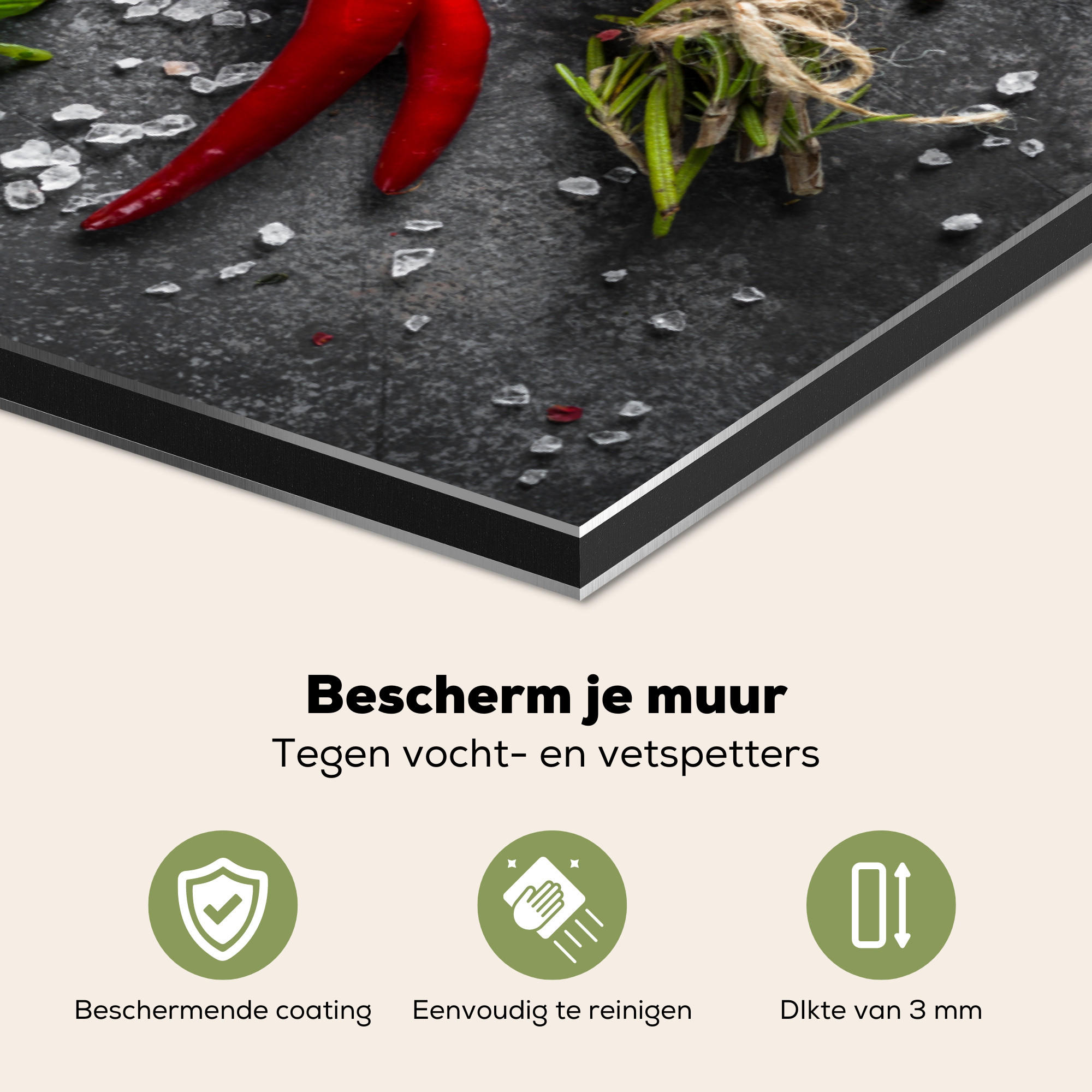 SPRITZSCHUTZ KÜCHE Pfeffer - Kräuter - Gewürze - Beton 70x50 cm - Rot, Metall (70/0.3/50cm) - MuchoWow