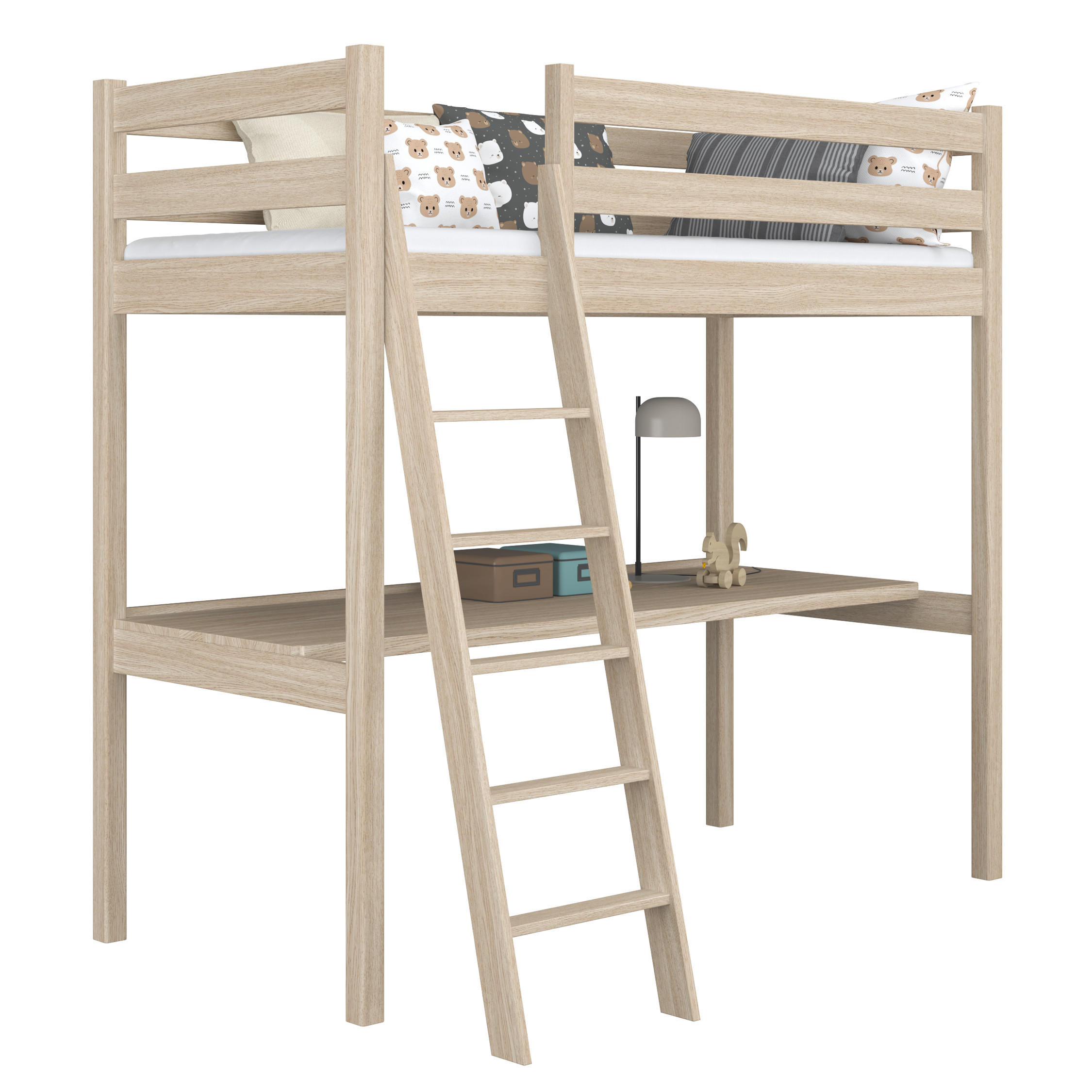 HOCHBETT N03 mit Schreibtisch Sonoma Eiche 120/190 - Sonoma Eiche, Naturmaterialien/Holz (120/190cm) - N-Wood