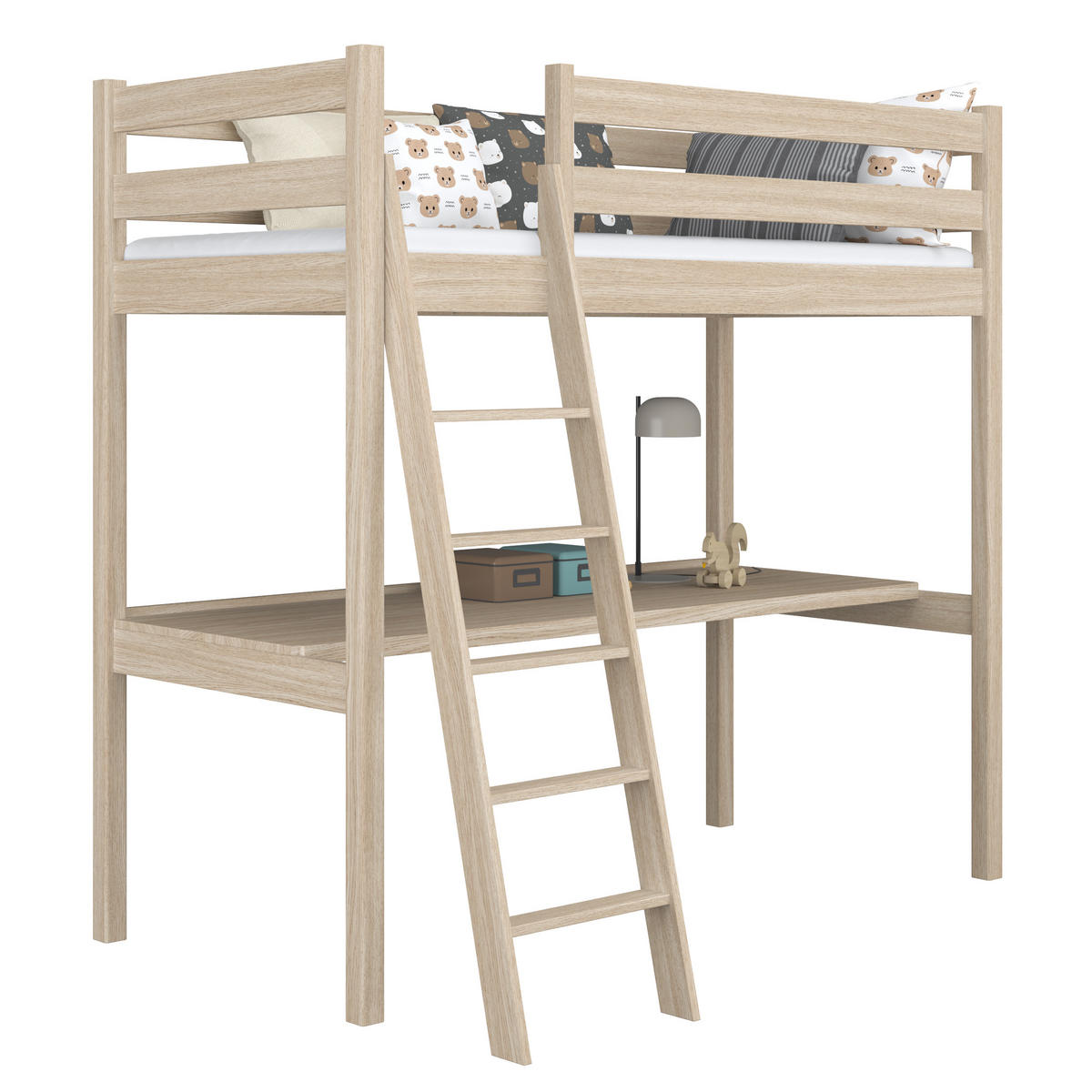 HOCHBETT N03 mit Schreibtisch Sonoma Eiche 90/200 - Sonoma Eiche, Naturmaterialien/Holz (90/200cm) - N-Wood