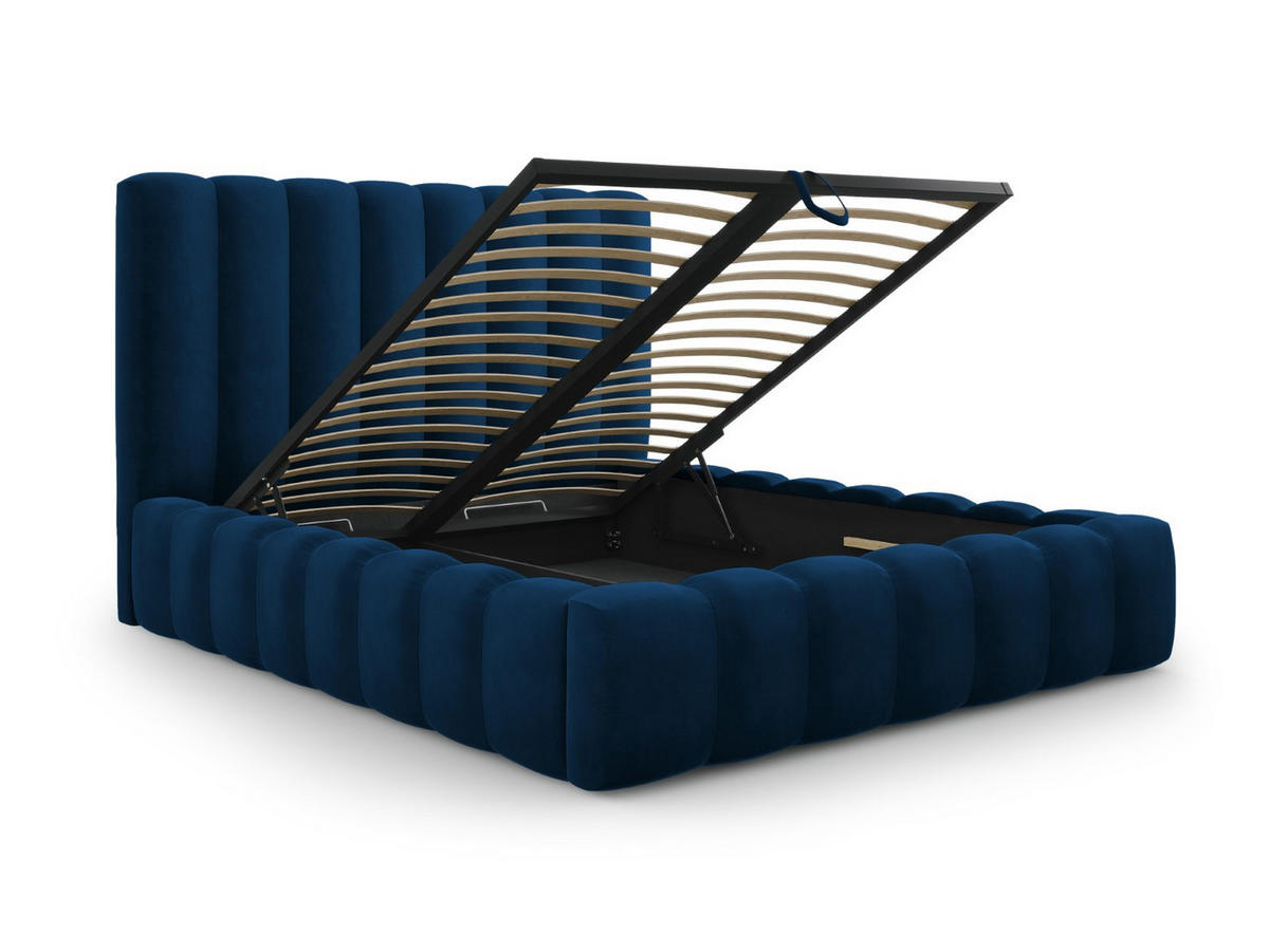 BETT mit Bettkasten und Kopfteil Kelp aus Samt königsblau 160x200cm - Blau, Textil (160/200cm) - Micadoni