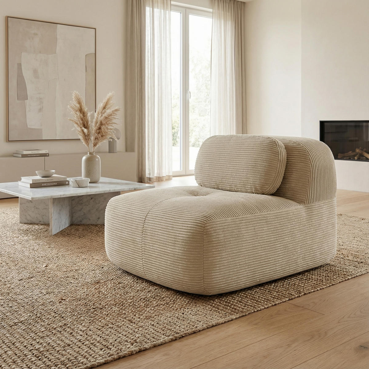 1-SITZER SOFA in Premium Cord - Beige, Textil (90/75/103cm) - Urban Meuble
