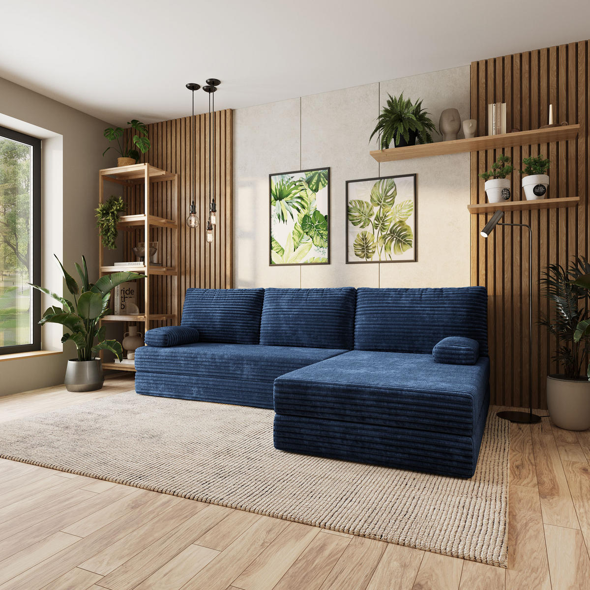 ECKSOFA ANKO modulares Boneless Sofa mit Schlaffunktion Blau Kordstoff - Blau, Textil (270/160cm) - MASSENO