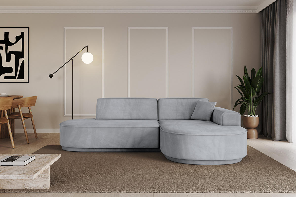 ECKSOFA Ottomane Rechts MARI-L1-v3 - 243x171x83 cm Grau Velours - Schwarz/Grau, Holzwerkstoff/Kunststoff (171/243cm) - ALTDECOR