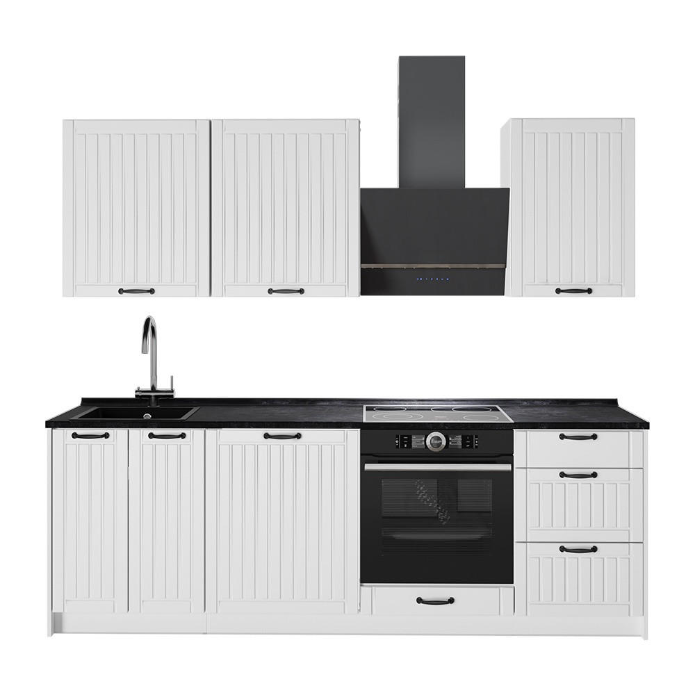 KÜCHENZEILE Fame-Line, Weiß Landhaus/Weiß, 230 cm, AP Anthrazit - Weiß, Holzwerkstoff (230/206.8/60cm) - Vicco
