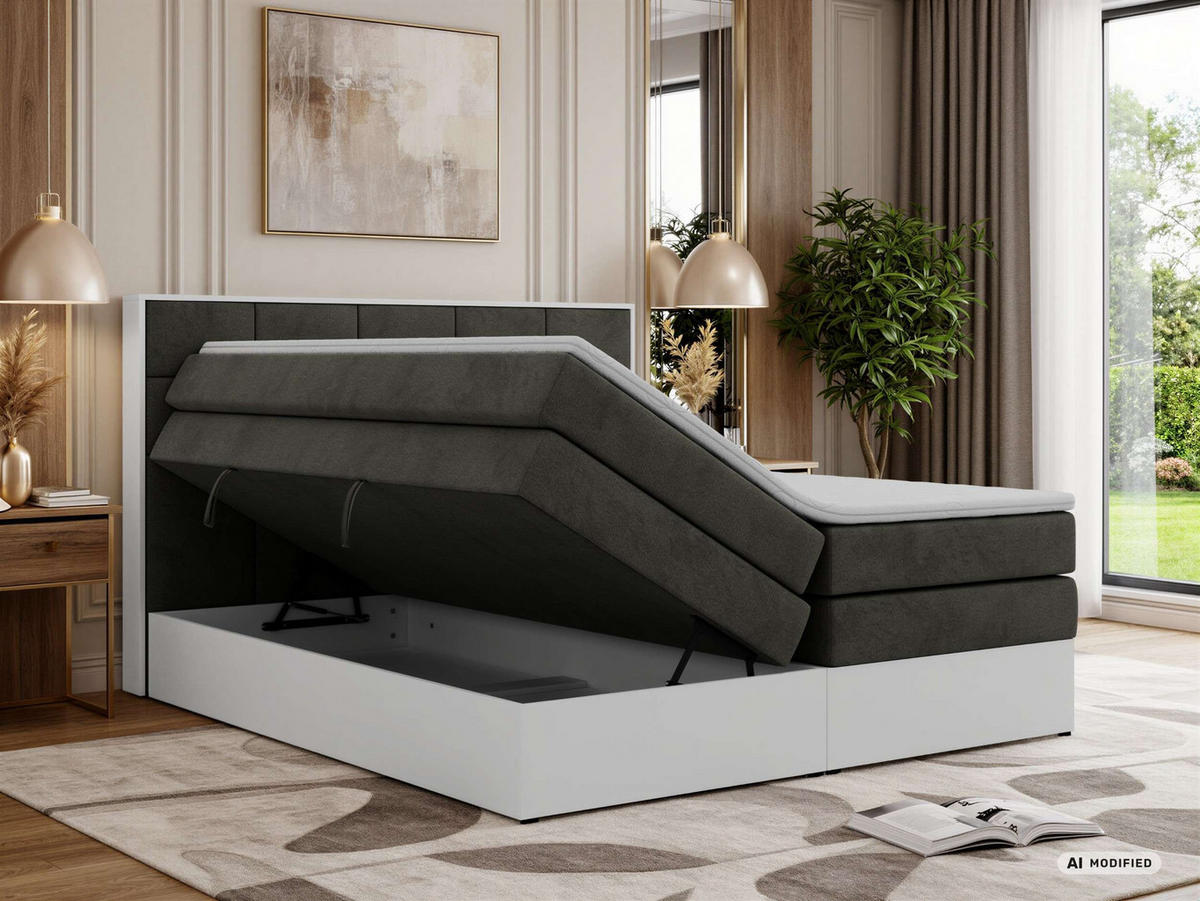 BOXSPRINGBETT ALVIT KING 200/200 - Dunkelgrau Velvet - Topper Visco - H3 - Dunkelgrau/Anthrazit, Kunststoff/Textil (200/200cm) - MKS