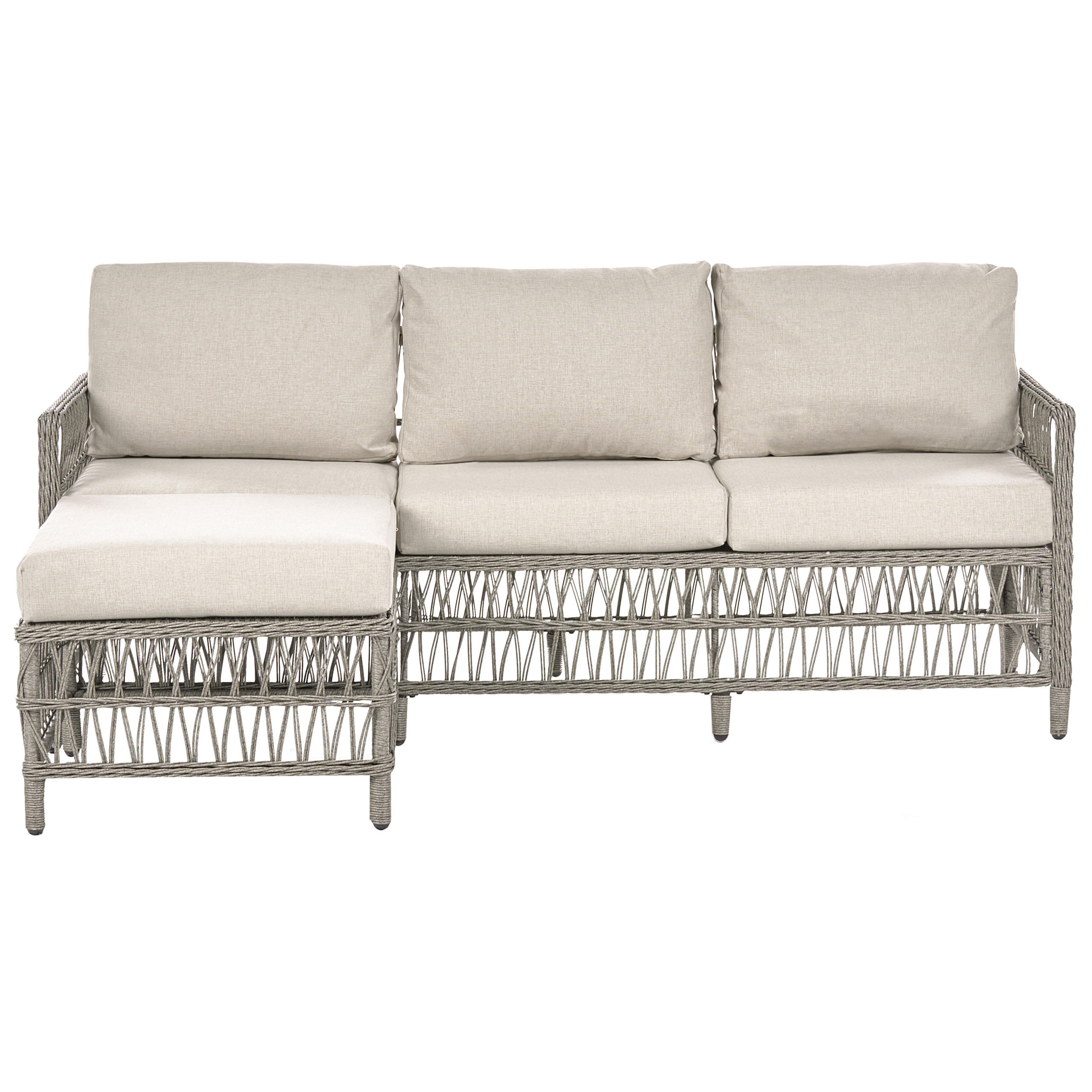 GARTENSOFA mit Ottomane 3-Sitzer Polyrattan Grau Ofena - Grau, Kunststoff (186/83/66cm) - Beliani