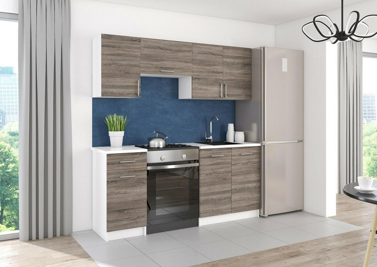 KÜCHENZEILE LECO 180 dunkel sonoma truffel - Bronzefarben/Sonoma Eiche, Holzwerkstoff (180/82/46cm) - roe furniture