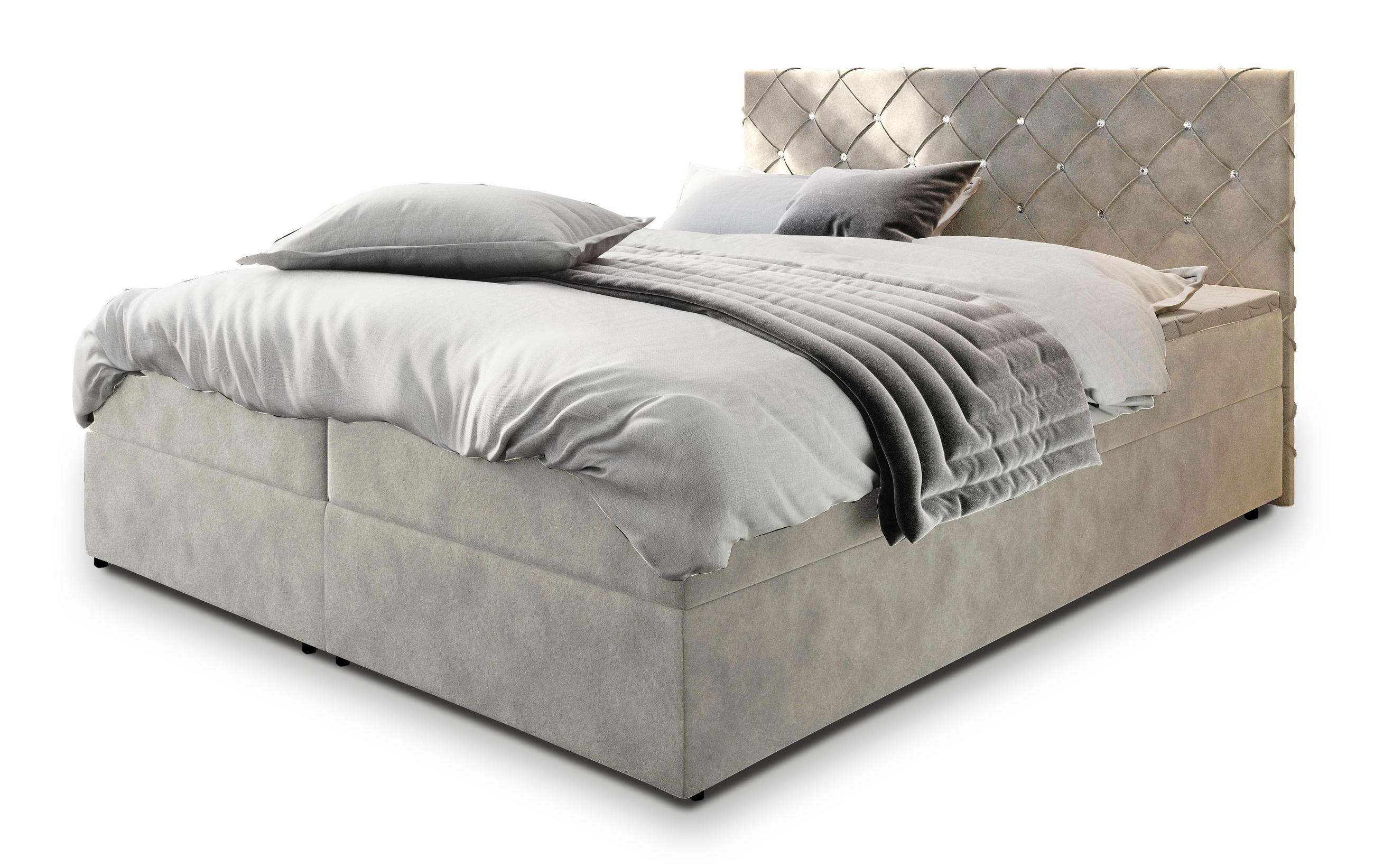 POSTEL BOXSPRING RIVA 160x200 cm, s matrací a úložným prostorem, béžová - béžová, kompozitní dřevo/textil (160/200cm) - MASSENO