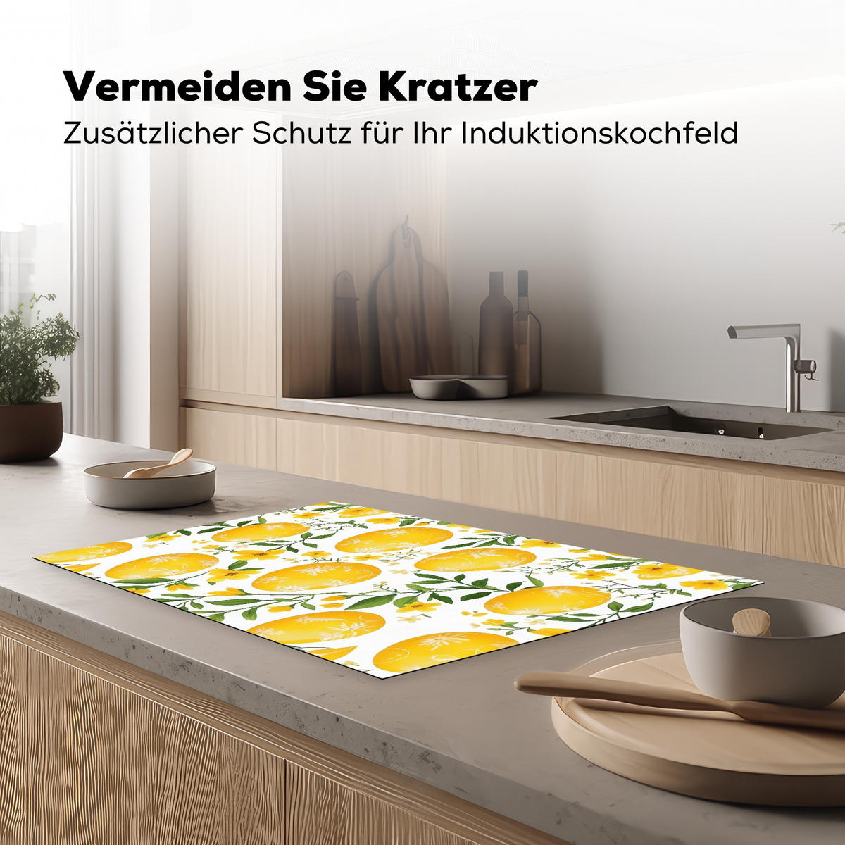 HERDABDECKPLATTE Blumen - Ostereier - Gelb Ceranfeldabdeckung 80x52 cm - Gelb, Kunststoff (80/52/0.2cm) - MuchoWow