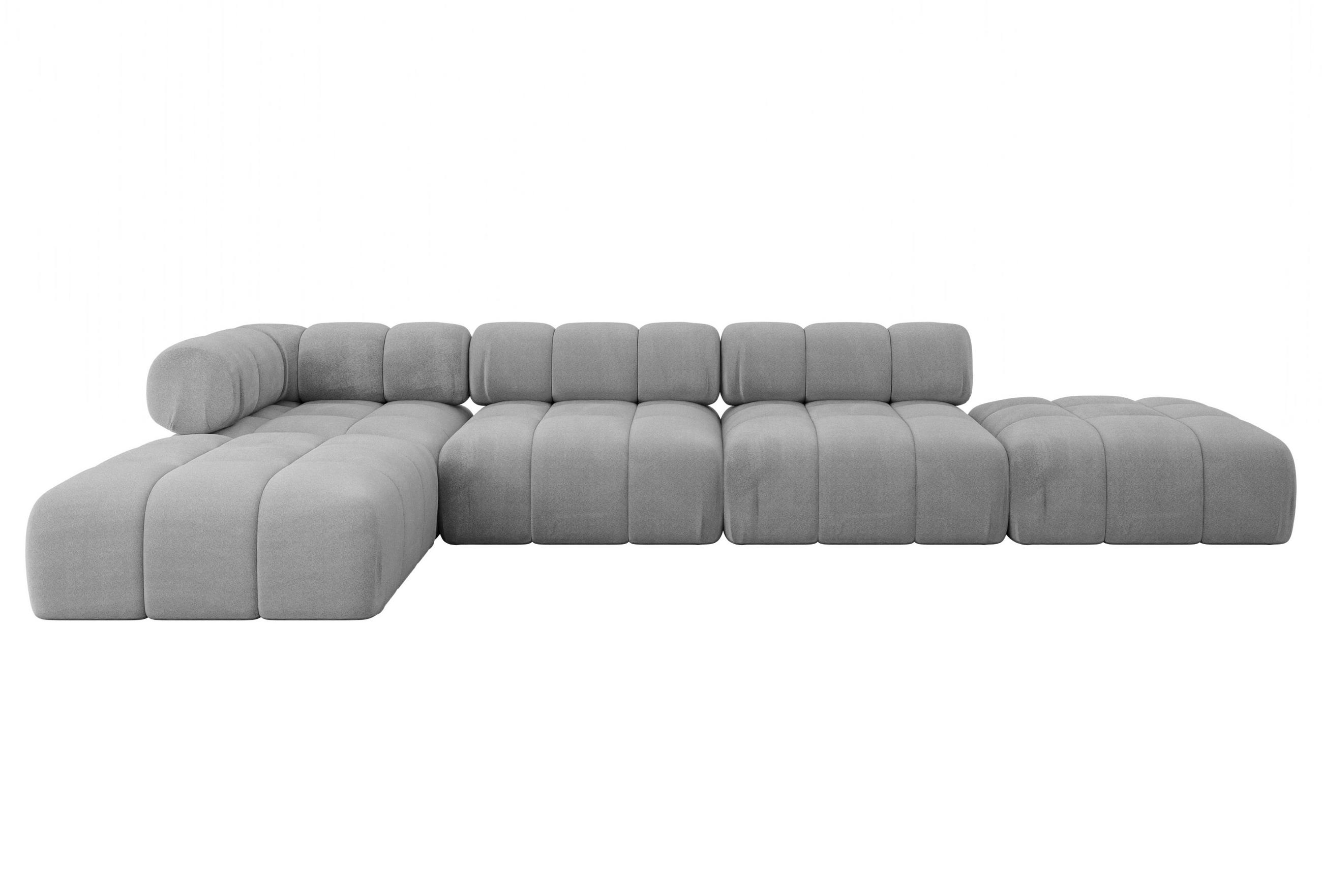ECKSOFA modulares Sofa Kerru-L2 - 380x190x70 cm Hellgrau Velours - Hellgrau, Holzwerkstoff/Textil (380/190cm) - ALTDECOR