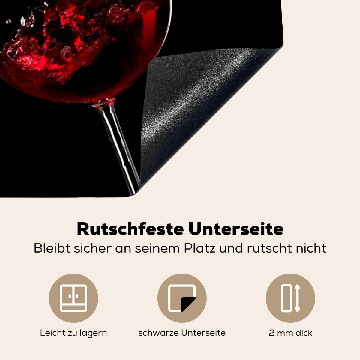 HERDABDECKPLATTE Rotwein - Weißwein - Glas - Schwarz Induktionsmatte 71x52 cm - Weinrot, Kunststoff (71/52/0.2cm) - MuchoWow