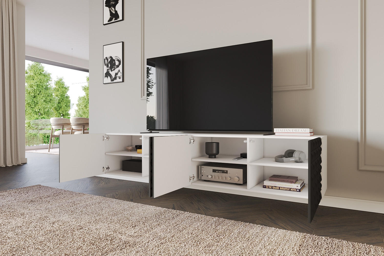 LOWBOARD VIRA-W 2x100x40x41 cm - Weiß / Schwarz - Schwarz, Holzwerkstoff (200/40/41cm) - ALTDECOR