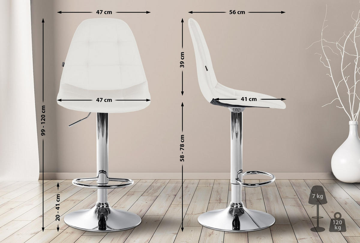 BARHOCKER Metall weiß - Weiß, Textil/Metall (47/58/56cm) - CLP