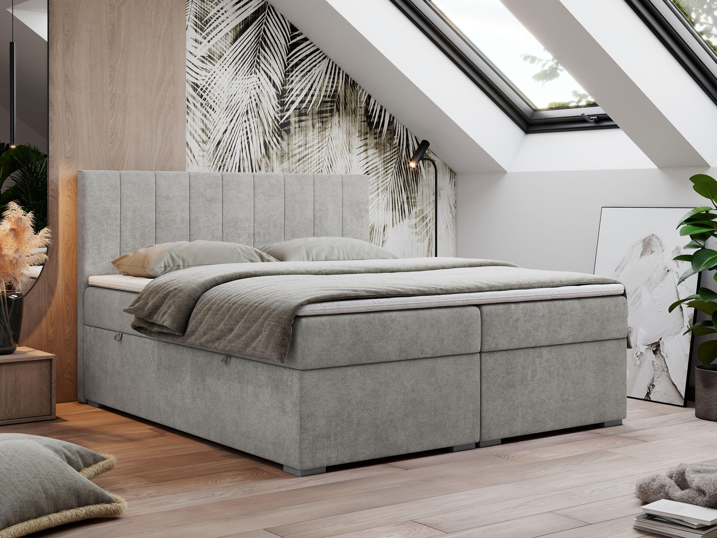 BOXBETT LOPE 140/200 - Hellgrau Strukture - H3 - Hellgrau, Holz/Textil (140/200cm)