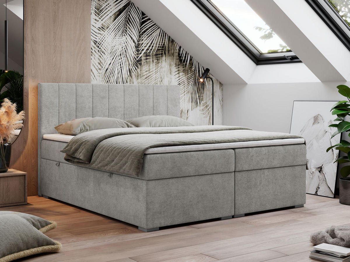 BOXBETT LOPE 200/200 - Hellgrau Strukture - H4 - Hellgrau, Holz/Textil (200/200cm)