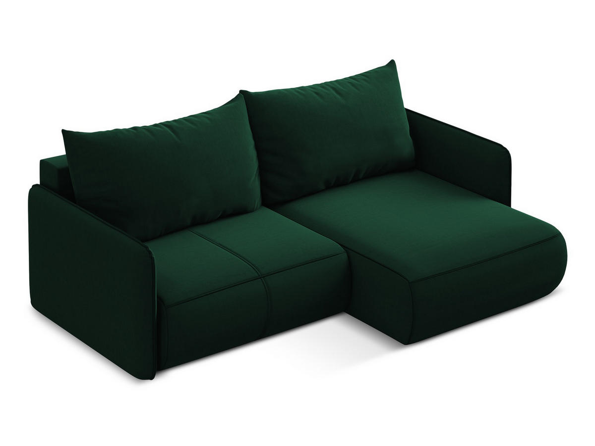 ECKSOFA mit Schlaffunktion Samt Stoff Grün - Dunkelgrün/Schwarz, Kunststoff/Textil (207/148cm) - Makamii